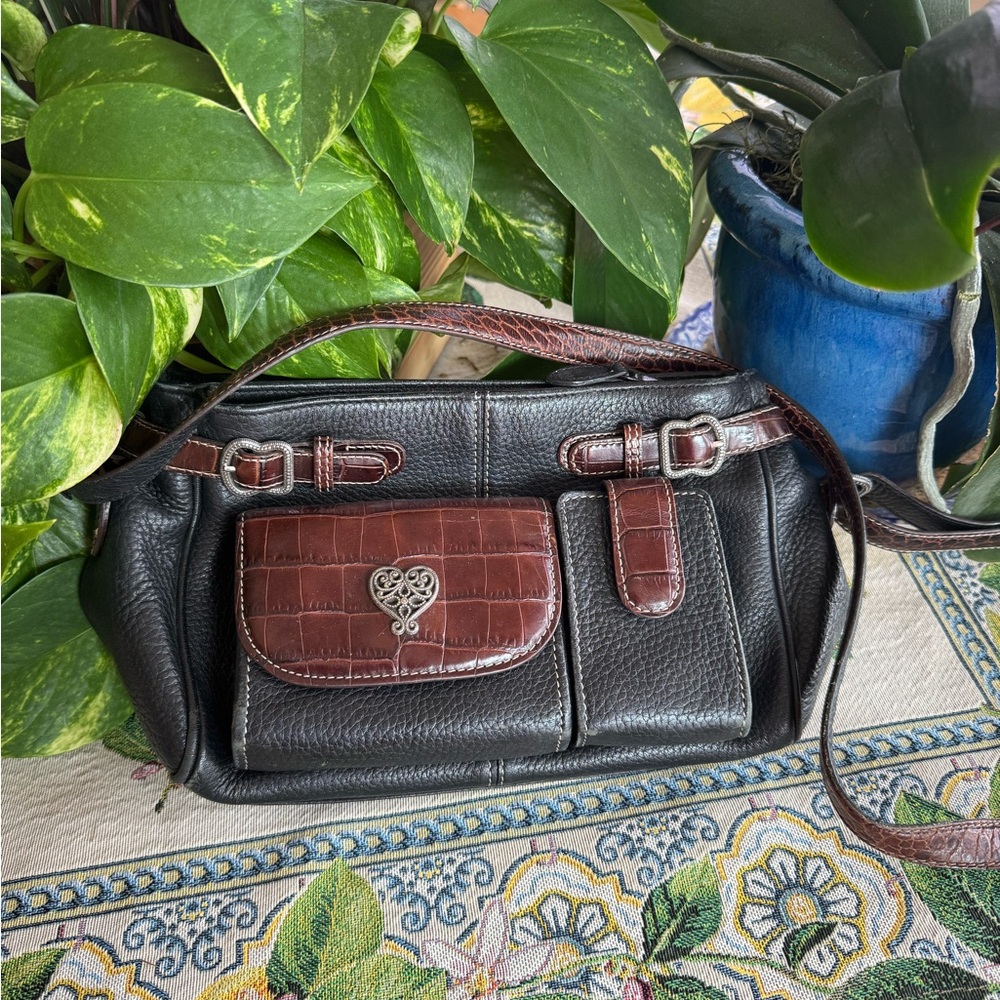 Brighton Black and Brown Leather Crossbody Bag